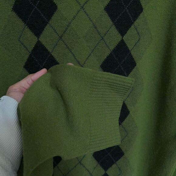 Vintage Benetton green argyle crewneck sweater size L - Picture 4 of 8
